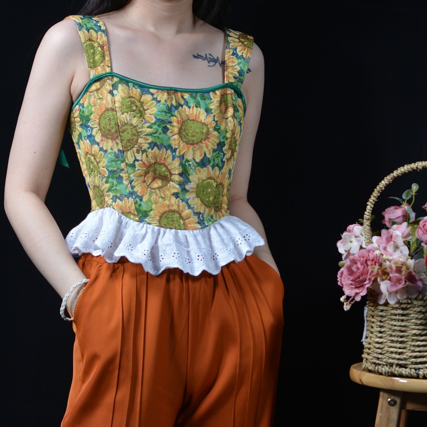 Van Gogh Sunflower Tapestry Corset top