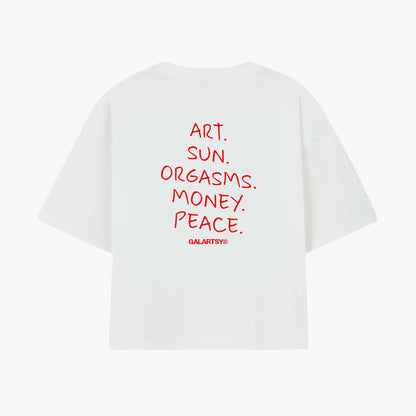 Art. Sun. Orgasms. Money. Peace.