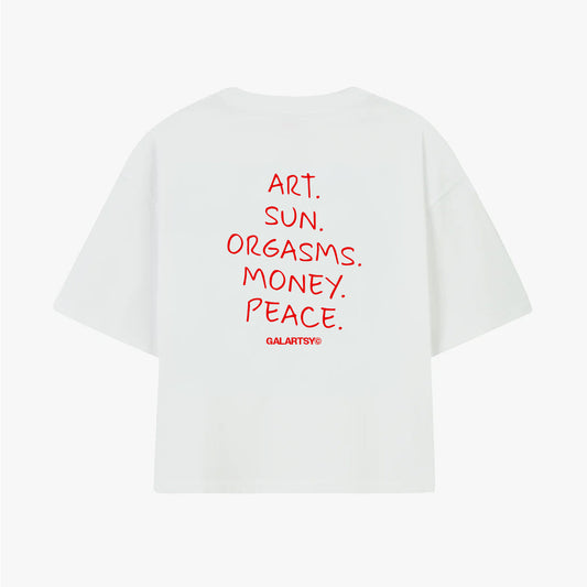 Art. Sun. Orgasms. Money. Peace.