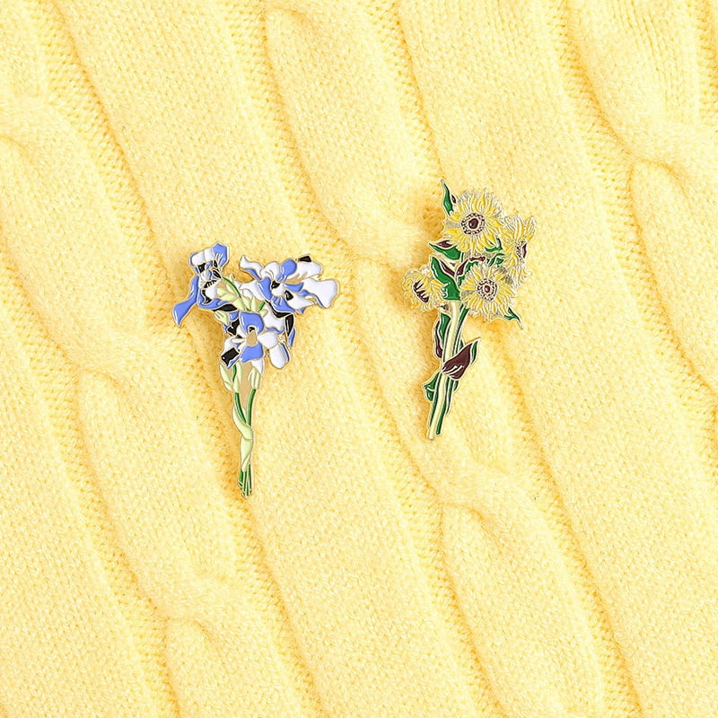 Van gogh flowers enamel pins